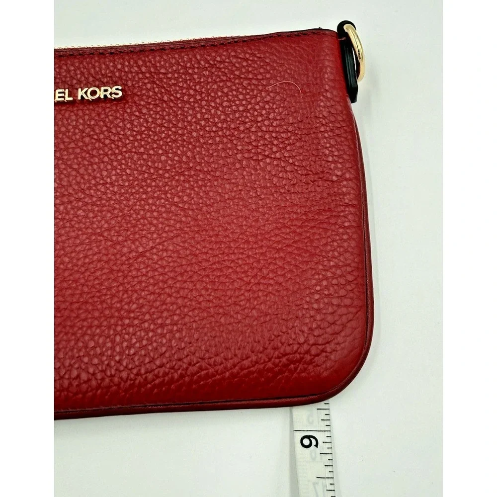Michael Kors Jet Set Small Convertible Wristlet Pebbled Leather Cherry Red NWT‎